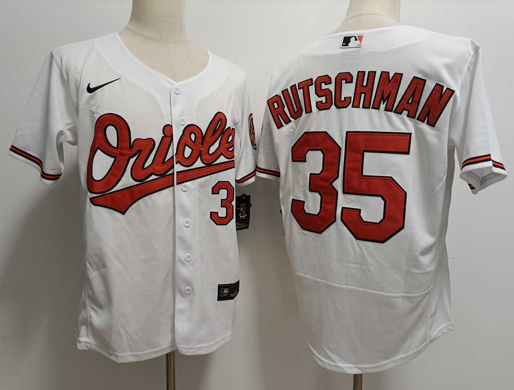 Men%27s Baltimore Orioles #35 Adley Rutschman White Stitched Flex Base Nike Jersey